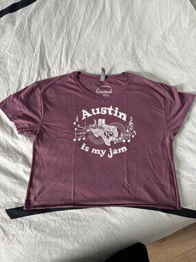NWOT Austin Is My Jam Graphic Cropped Tee Raw Edges Sz L
